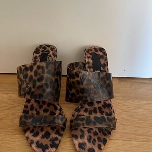 Zara Leopard Print Slide Sandals - Brown & Black